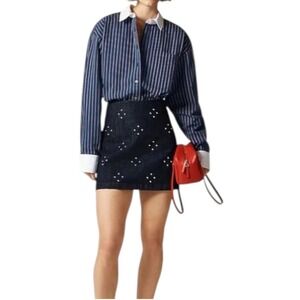 J.Crew Stud Embellishments Denim Mini Skirt Womens 6 Blue A-Line Re-Imagined NEW